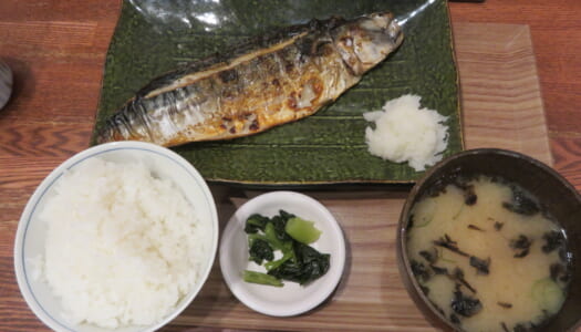 銀座　湊や磯吉食堂 銀座ナイン店　さばの塩焼き定食 | 生アジフライと鶏から定食