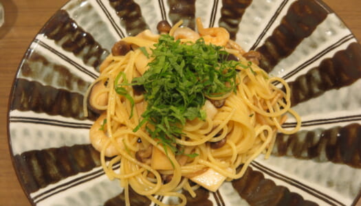 YURAKUCHO Kabe no ana@HIBIYA CHANTER “Ebi, Kinoko aojizo shouyu butter sauce” | “Ganso tarako spaghetti”
