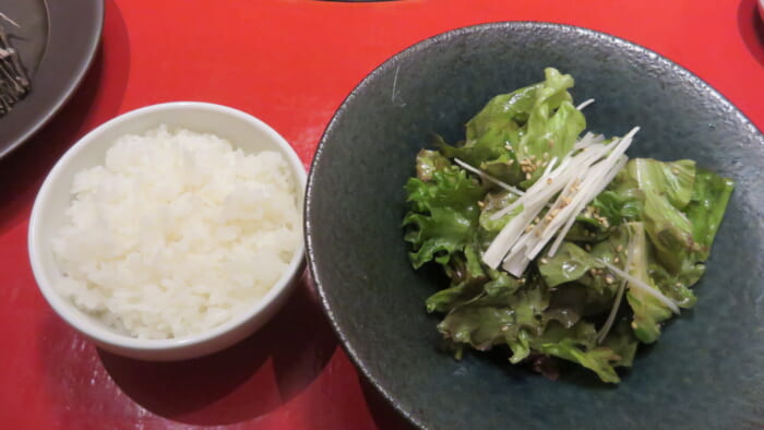 焼肉トラジ　サラダ、ご飯